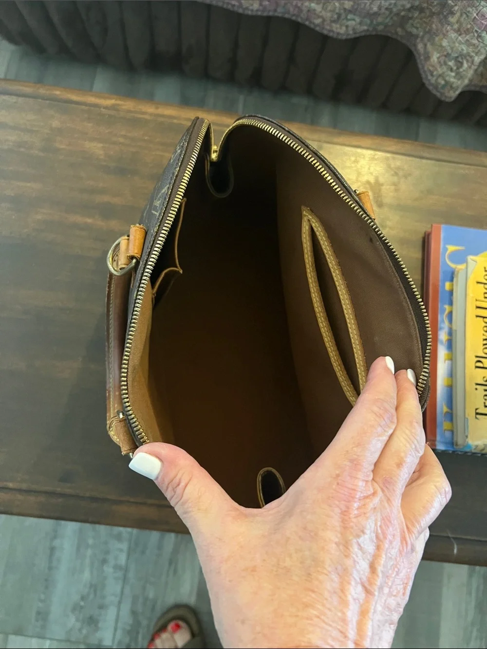 Louis Vuitton Brown Monogram Canvas Toiletry Bag with Tan Leather Trim